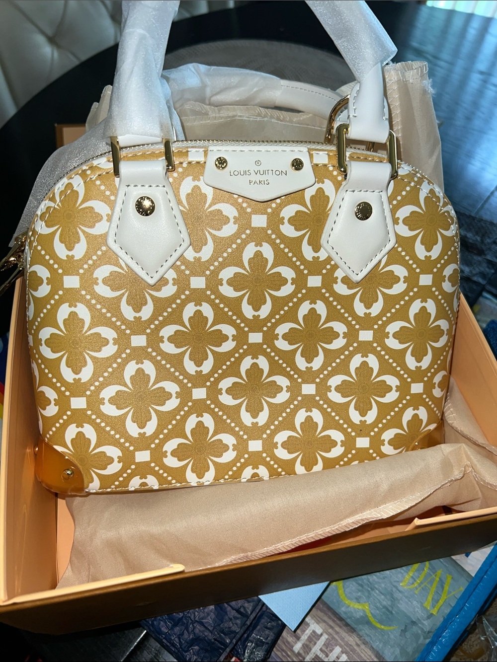 Gold and White Monogram Dome Satchel